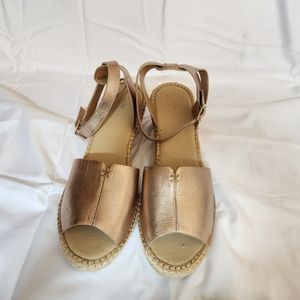 Clarks Leather Artisan Espadrille Wedge Women's Sandal Petrina Selma Gold new